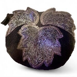 Silver leaf design cutout zip clutch fully beaded black silver art deco style